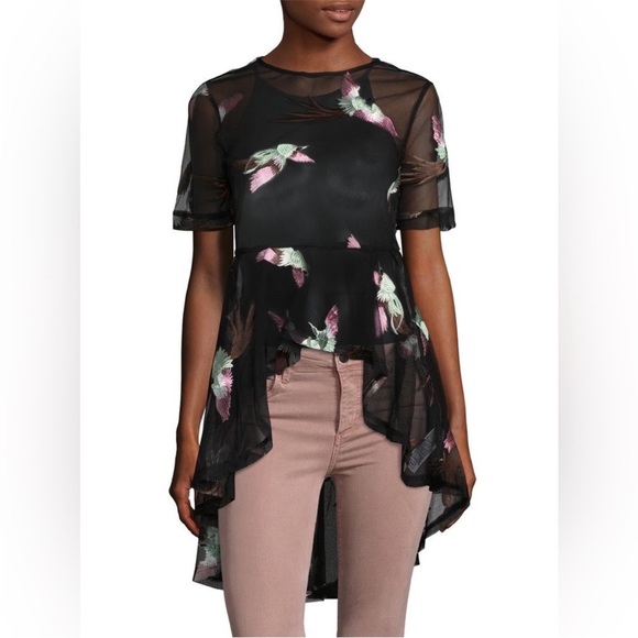 Endless Rose Black High/Low Embroidered Mesh Tunic
Blouse w/Birds. NWT Size XS* - Picture 5 of 7